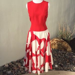 J. Peterman Italian Red Floral Silk Dress
